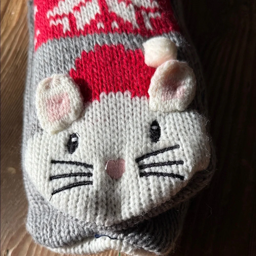 Mixit mouse Sherpa lined Festive Red and Gray Socks